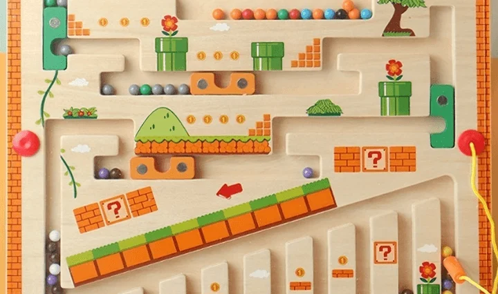 Labirinto de madeira magnético montesori Mario Bros (3+ anos)